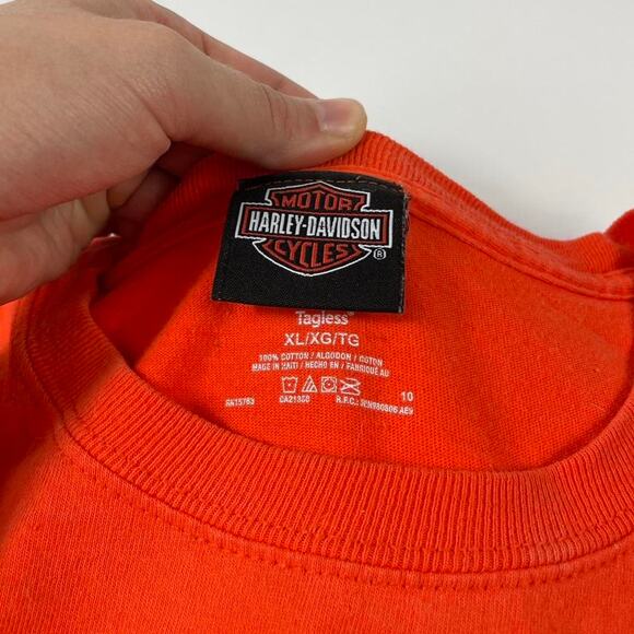 Harley Davidson Orange Skull Short Sleeve Cutoff Biker Motorcycle Shirt Size XL - Picture 5 of 6